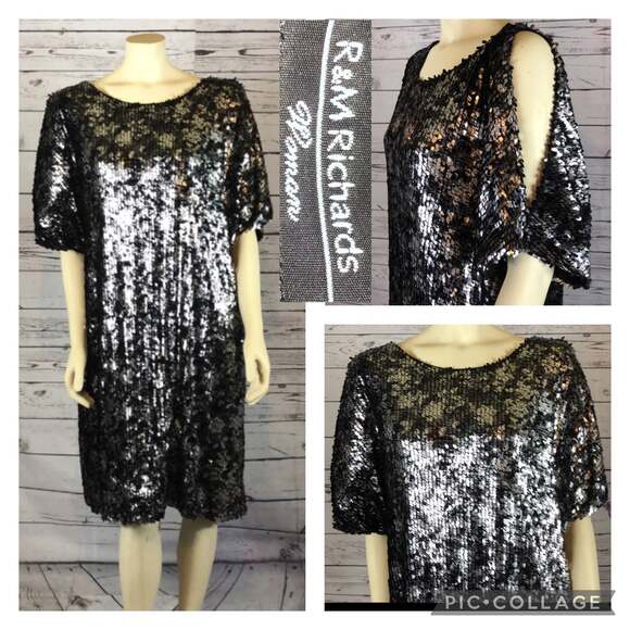 R&M Richard’s Black and silver sequin midi short sleeved dress size 22 w - Picture 2 of 12